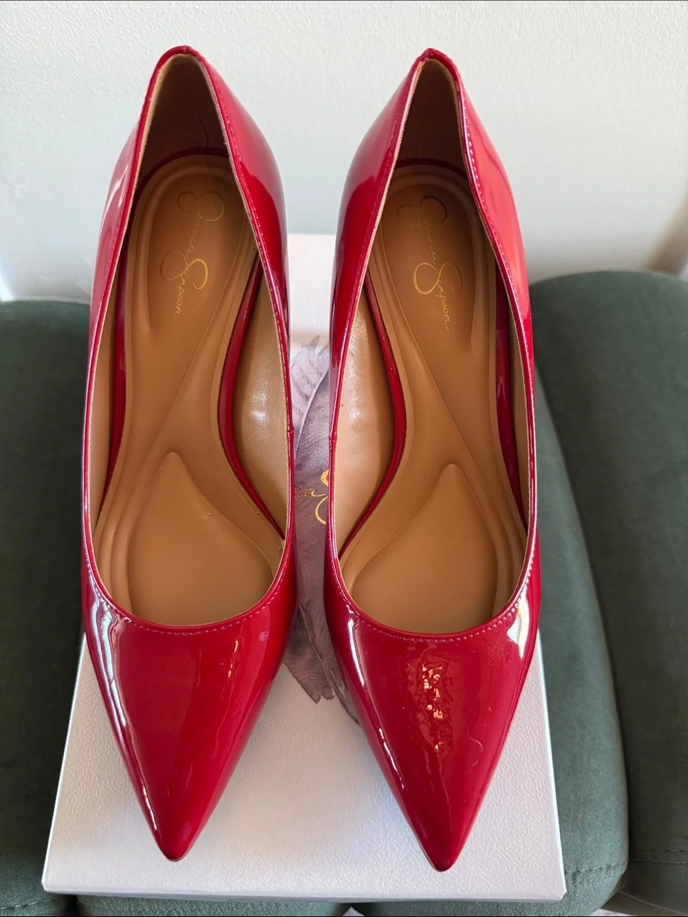 Jessica Simpson Red Patent Pointed Toe Stiletto Pumps - Picture 2 of 5